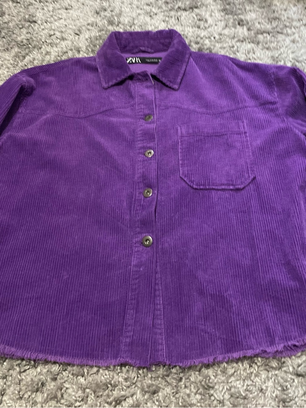 Zara Jacket ladies M Shacket Purple Courduroy Frayed Hem Street Wear Casual